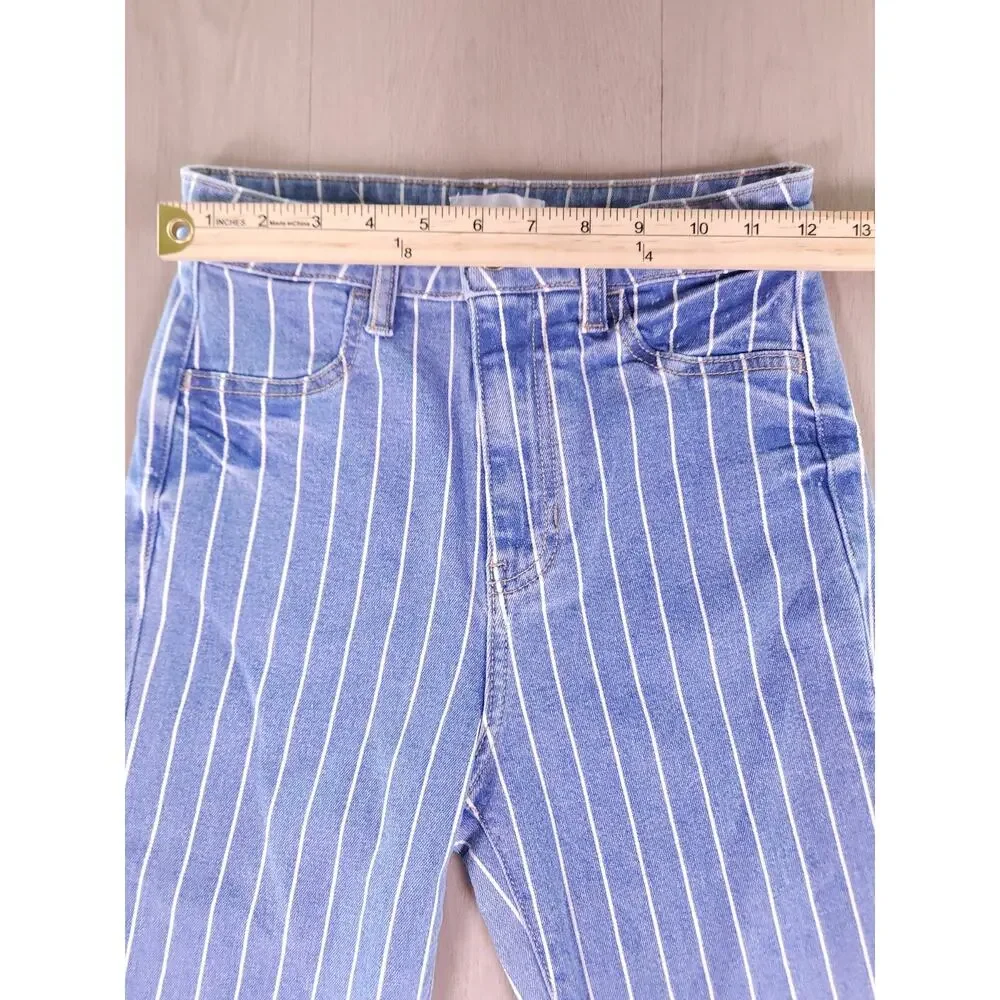 Cello High Rise Pinstripe Flare Jeans Size 00/0 Bell Bottom Raw Hem Retro Y2K - Picture 7 of 12
